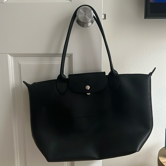 LONGCHAMP Le Pliage shoulder tote Black leather - Picture 1 of 7
